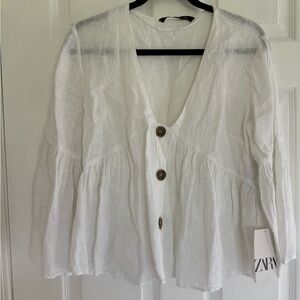 Zara Fit and Flare White Blouse - NEW WITH TAGS